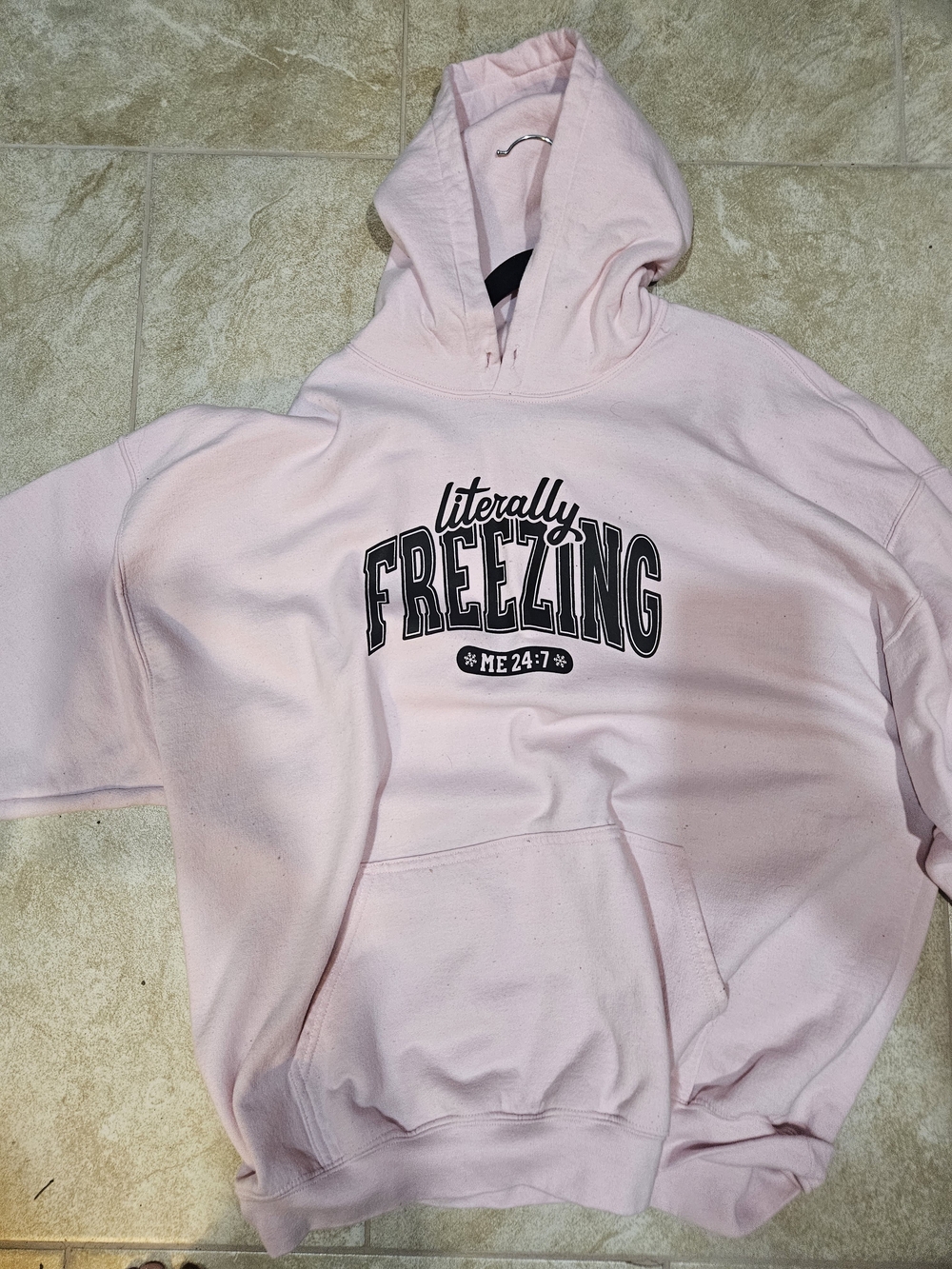 Source Unknown Light Pink "Literally Freezing" Pullover Hoodie